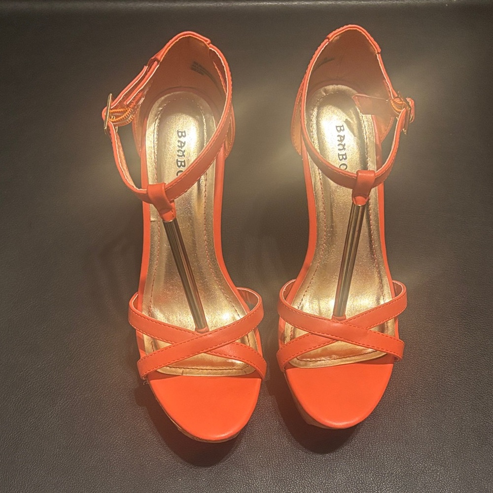 BAMBOO Women's Vibrant Coral Strappy Heels
